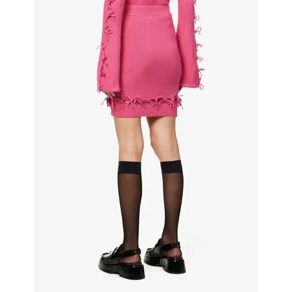 House of Sunny Knit Bodycon Skirt Bow Accent Cut Out Sweater Mini Cute Pink - Picture 3 of 5